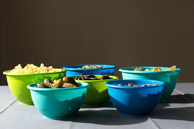 Stephanie Imports Made in USA 6-Piece Set of Prep & Store Plastic Bowls with Clear Lids (BPA-Free and Dishwasher Safe) - Blue, Teal and Green - Image 7