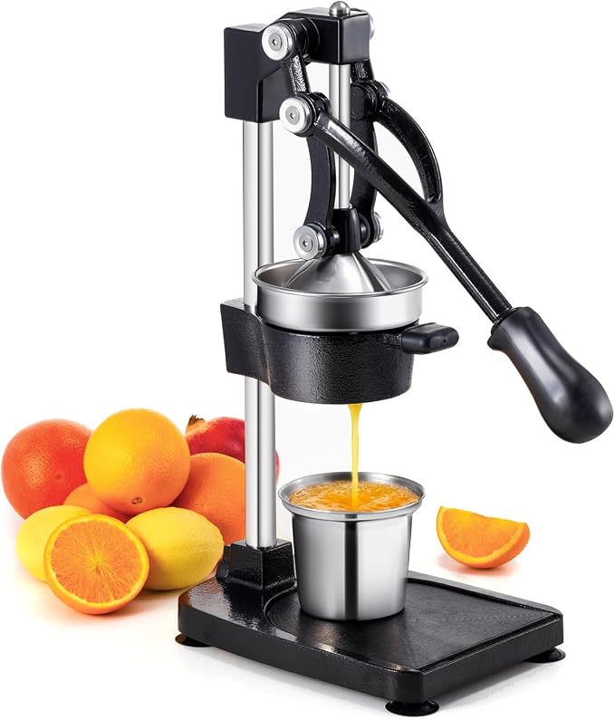 TONGCHANT Cast Iron Manual Juicer for Orange Lemon & Pomegranate, 17" Tall | Heavy Duty Orange Juicer Squeezer, Citrus Press, Hand Press Juicer, Stainless Steel Cup, Easy to Clean, Black by TONGCHANT