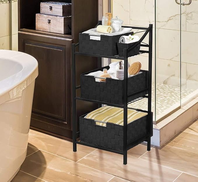 Sorbus Storage Baskets for Organizing (Set of 7), Mesh Hand-Woven Design, Linen Closet Organizers and Storage, Organizer Storage Baskets for Shelves, Variety Pack Organizers and Storage (Black) - Image 3