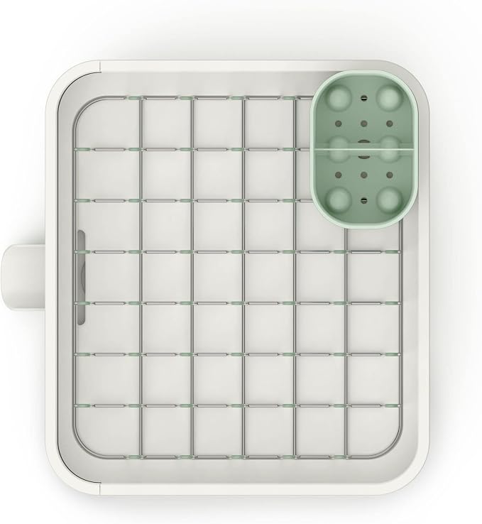 Joseph Joseph Extend Expandable Dish Drainer Rack with Removable Flatware Holder Swivel Draining Spout - Stone/Sage Green - Image 3