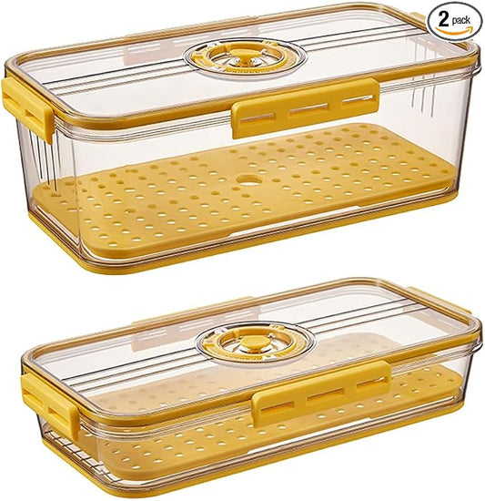 CottonColors Fridge Organizer, Tall & Short, Small, 3.3 L + 1.5 L, 2 Pack | Food Storage Containers With Lids, Timer & Drain Board, Stackable Refrigerator Organizers and Storage by CottonColors