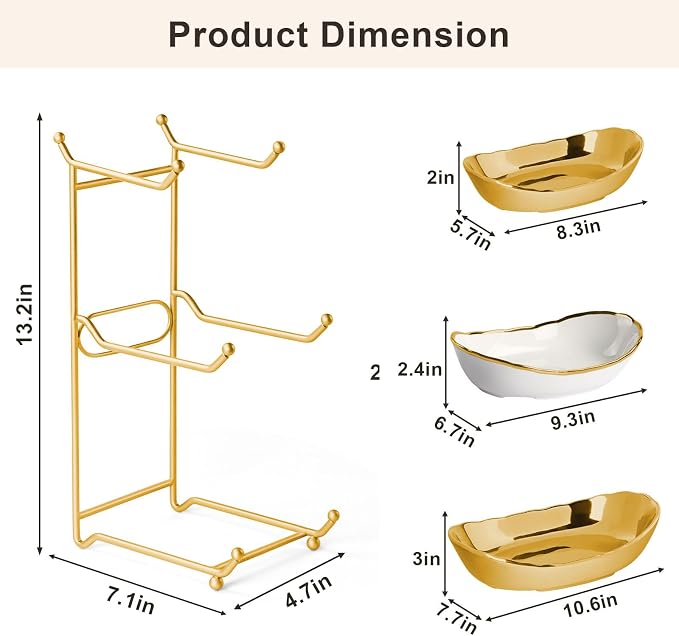 Fruit Bowl for Kitchen Counter,3 Tier Ceramic Fruit Basket with Metal Stand, Tiered Fruit Rack for Countertop, Modern Multi Serving Bowl for Party Dessert, Vegetable, Snack (Gold-White) - Image 2
