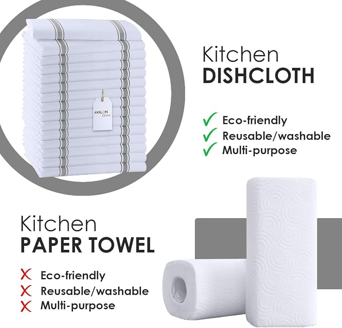 Dish Towels 15 Pack Grey Stripe 100% Cotton Kitchen Towel 15x25 Inch Tea Towels, Dish Cloths for Washing Dishes, Kitchen Rags for Drying Dishes - Image 2