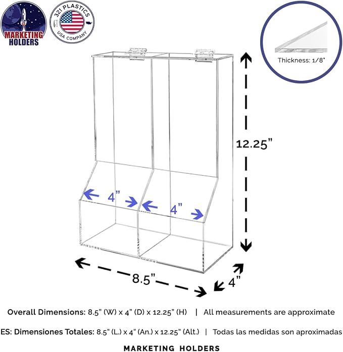 Marketing Holders Divided Condiment Bin with Lid 2 Compartment Sugar Packets or Wrapped Candy Caddy Clear Acrylic 8.5" x 12" Tabletop Organizer for Bakeries and Restaurants - Image 3