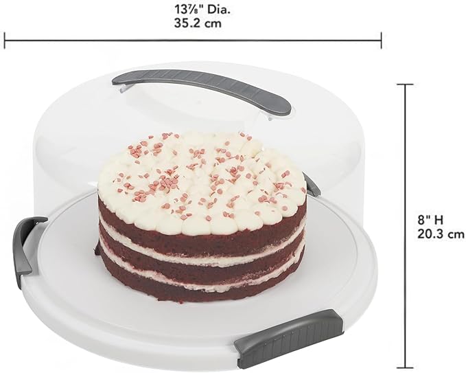 JOEY'Z EXTRA LARGE Cake Carrier - Holds up to 12 Inch 3-Layer Cake - White | Storage Container With Server Plate With Lid/Holder With Lid/Cover Clear Dome - Transports Pies or Other Desserts - Image 6