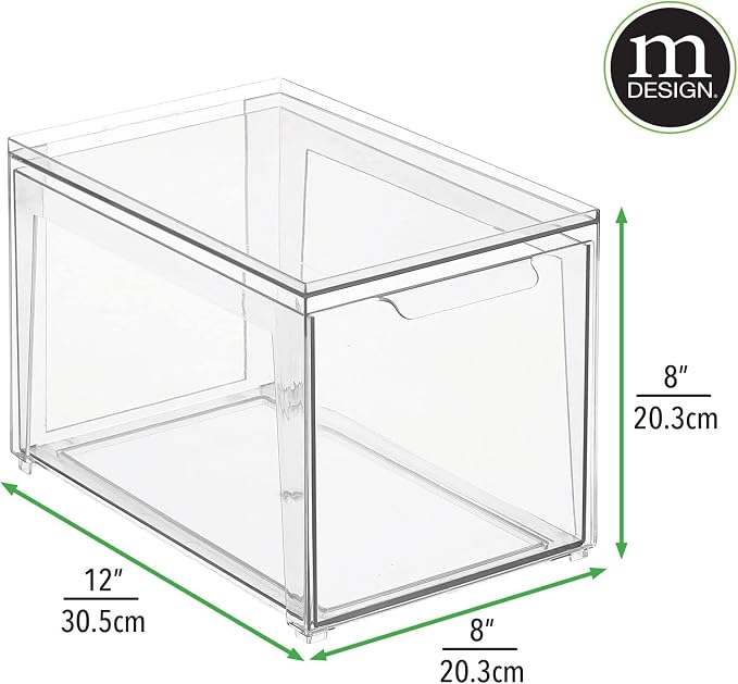 mDesign Plastic Stackable Bathroom Storage with Pull Out Bin Organizer Drawer for Cabinet, Vanity, Shelf, Cupboard, Cabinet, or Closet Organization - Lumiere Collection - 8 Pack - Clear - Image 3