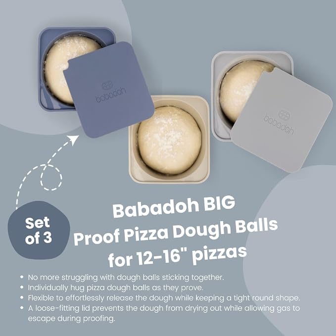 Babadoh Pizza Making Accessories | BIG Pizza Dough Proofing Containers with Lids | Set of 3 | Multi Blue (1 Dough, 1 Smoke, 1 Steel) | Big Size (make 12-16" Pizzas) - Image 2