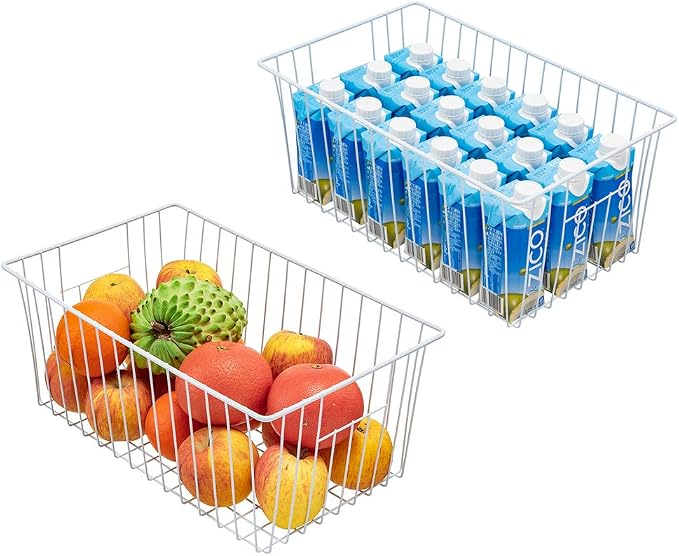 Freezer Basket Organizer, Refrigerator Metal Wire Storage Divider, Household Container Bins with Handles for Kitchen, Pantry, Cabinet, Closets - Pearl White (4, 16in x 9in x 7in) - Image 2