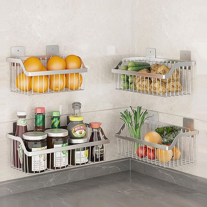 Hanging Kitchen Baskets, Storage Spice Shelf, Wall Mount Storage Baskets, SUS304 Stainless Steel Basket for Kitchen, Bathroom, Storage, 4 Pack, L 11.8Inch, D 6.3Inch, H 4.75Inch - Image 6