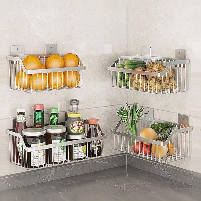 Hanging Kitchen Baskets, Storage Spice Shelf, Wall Mount Storage Baskets, SUS304 Stainless Steel Basket for Kitchen, Bathroom, Storage, 4 Pack, L 11.8Inch, D 6.3Inch, H 4.75Inch - Image 6