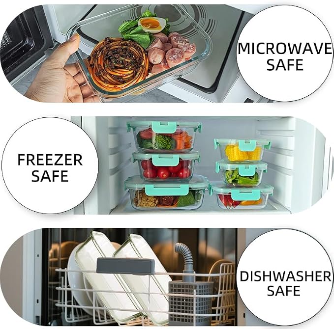 12 Pack Glass Storage Containers Transparent, Stackable Design Meal Prep Containers for Food Storage, Home, Kitchen & Pantry Organization, Microwave/Freezer/Dishwasher Safe - Image 3