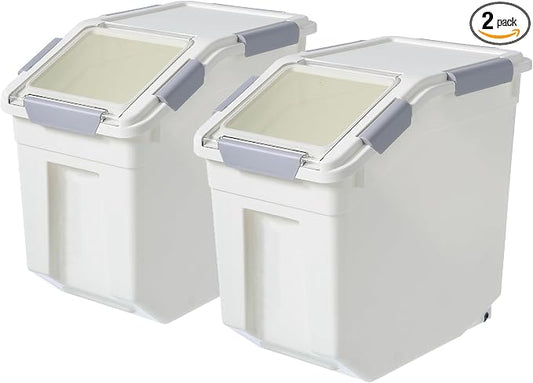 15 Liter / 30 lbs Rice Storage Container with Measuring Cup, BPA free, For Rice | Grain | Pet Food | Flour, 2 count, White by HANAMYA
