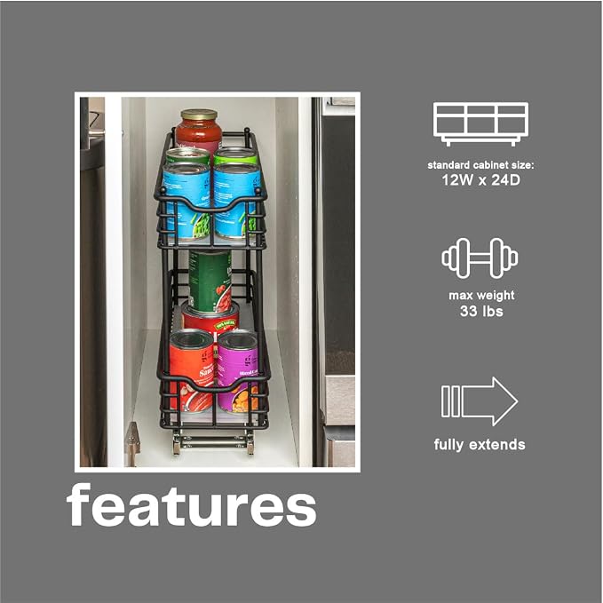 Household Essentials Matte Black Steel Two-Tier Pull-Out Organizer - Image 5