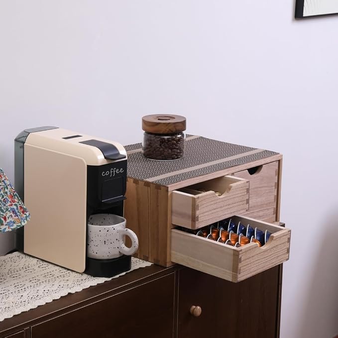 DDYURI Capsules Coffee Storage Drawer for Pod K-cup Holder - Counter Organizer for Kitchen Utensil Storage - Wood Desktop Coffee Brewer Accessories Stand CF2D3C-LT - Image 2