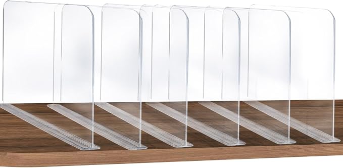 ROUFA 6Pcs Clear Acrylic Shelf Dividers, Closet Organizer Wood Shelf Separators Purse Organizer for Bedroom, Kitchen, Office, Bathroom 11.8''x11'' by ROUFALIFE