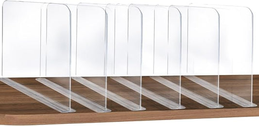 ROUFA 6Pcs Clear Acrylic Shelf Dividers, Closet Organizer Wood Shelf Separators Purse Organizer for Bedroom, Kitchen, Office, Bathroom 11.8''x11'' by ROUFALIFE