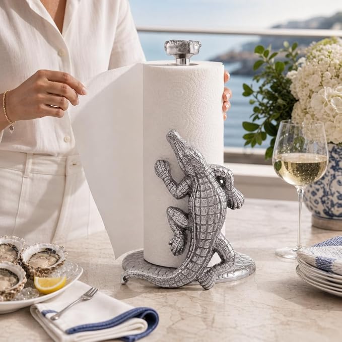 Arthur Court Alligator Paper Towel Holder Aluminum Metal 12.5 inch Stylish Kitchen Decor - Image 6