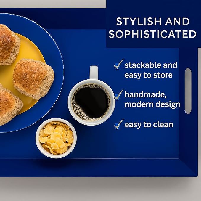 Melamine Serving Tray with Handles, Chip and Break-Resistant, Durable and Kid-Friendly Food Tray for Indoor and Outdoor, Dishwasher Safe, Cobalt/Navy - Thomas Fuchs Creative - Image 4