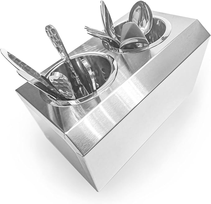 Flatware Organizers Stainless Steel Cylinder Flatware Silverware Utensil Holder Organizer Caddy (2 holes) by overstockedkitchen