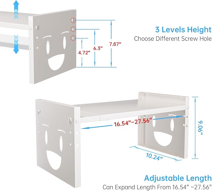 Fun-Face Expandable Cabinet Shelf Organizer,Adjustable Height & Width, Stackable Metal Storage Rack,Kitchen Spice Rack, Pantry Shelf, Countertops (2, White) - Image 3