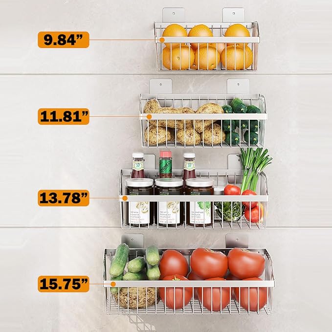 SUS304 Stainless Steel Wire Basket, Hanging Wall Organizer Cabinet Storage Basket, Wall Mounted Shelves for Home Kitchen Bathroom, 2-Pack - Image 9
