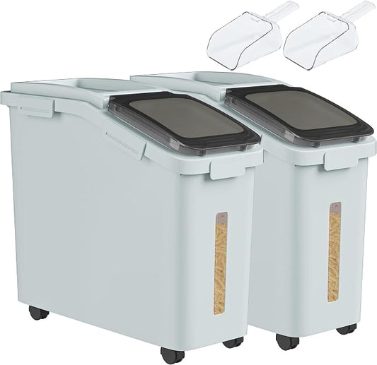 YITAHOME Ingredient Storage Bin, Large Commercial Rice Container with 11.4 Gallon Capacity, Bulk Flour Bin with Wheels, Scoop, Lid, and Scale for Kitchen,2count, Grey by YITAHOME