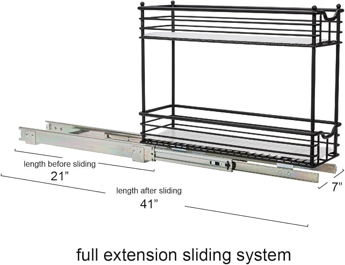 Household Essentials Matte Black Steel Two-Tier Pull-Out Organizer - Image 4