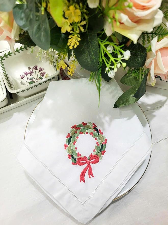 Embroidered Cotton Napkins Christmas 20x20 (Wreath Christmas) - Image 3