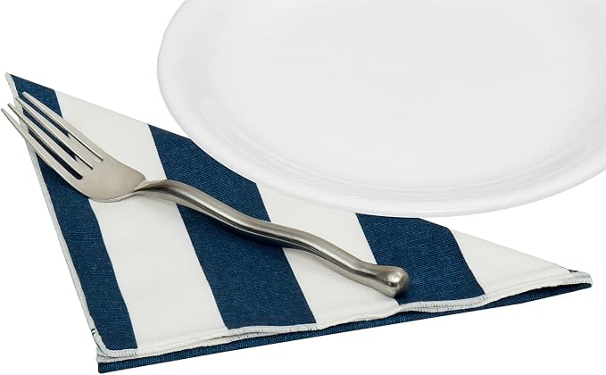 Cloth Napkins 100% Cotton Linen Napkins 18" x 18" Dinner Napkins Navy Blue and White Beach Nautical Coastal Striped Table Decor Linens 18" x 18" Set of 4 - Image 5