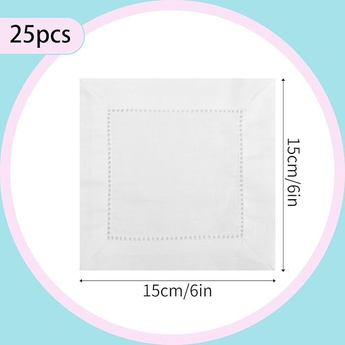 25pcs Linen Cocktail Napkins for Embroidery, 15x15cm/6x6in Reusable Small Cotton Napkins Cream Fabric Coasters for Wedding Birthday Baby Shower Party Home Bar Beverage Supplies - Image 2