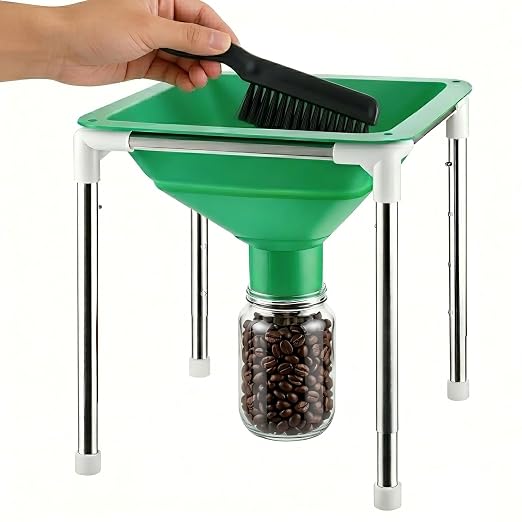 Extra Large Silicone Funnel with Stand Collapsible, Kitchen Funnel with Black Anti-Static Brush, Wide Mouth Design Fit All Size Dryer Trays, Easy Transfer Food to Mason Jars and Mylar Bags by JEESGQT