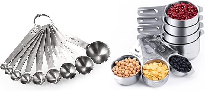 U-Taste 18/8 Stainless Steel Measuring Spoons Set of 9 and Measuring Cup Set of 7 for Dry and Liquid Ingredient with Engraved Measurement by U-Taste