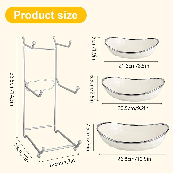 Fruit Bowl, 3-Tier Ceramic Fruit Bowl With Gold Metal Stand, Space Saving | Large Capacity, Decorative Design, Suitable For Kitchen, Dining Table, Party Display - Image 6
