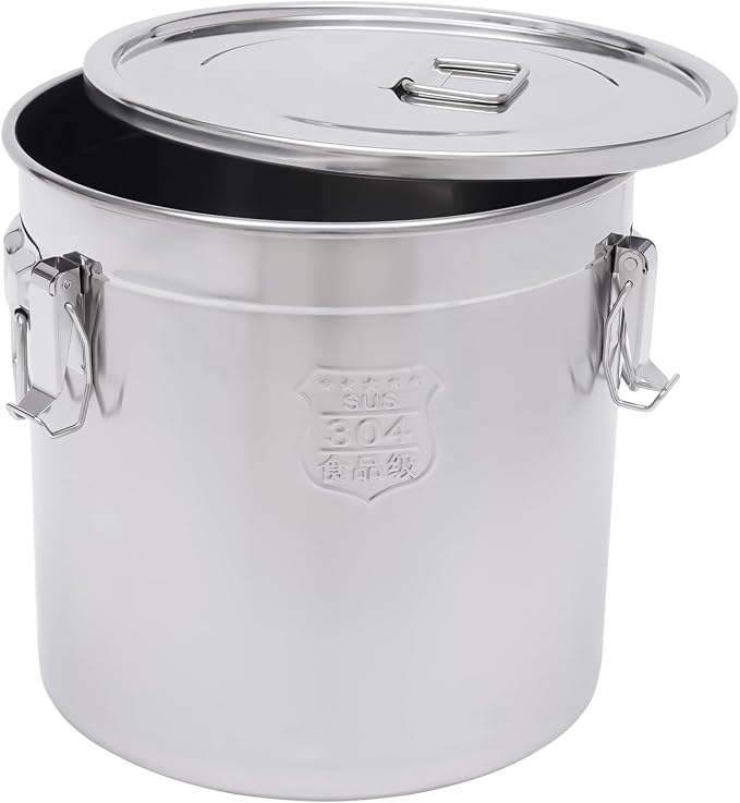 DYNAMI 8.7Gal 304 Stainless Steel Airtight Container with Lid and Locking Clamp,28-60Lbs Metal Bucket Large Food Storage Container Stainless Steel Milk Can,for Rice, Flour,Oil,Soup(33L) - Image 5