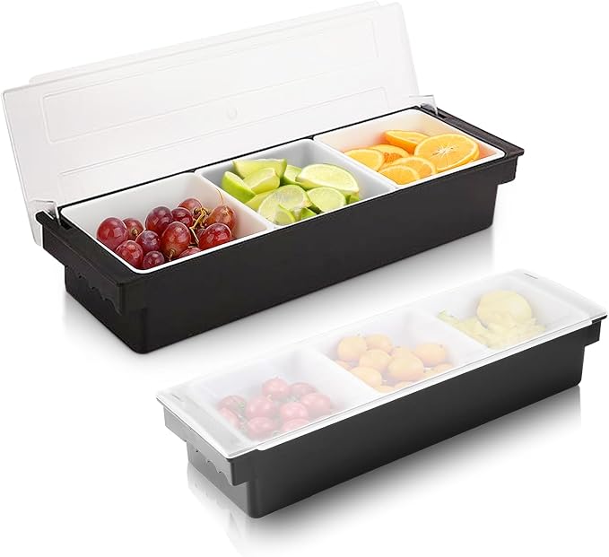 WICHEMI Ice Chilled Condiment Caddy with 3 Removable Trays and Lid, 2 Pack | Condiment Container, Taco Bar Serving Tray, Fruit & Garnish Trays Serving Platter for Salad, Party Supplies & Bar Accessories - Image 8