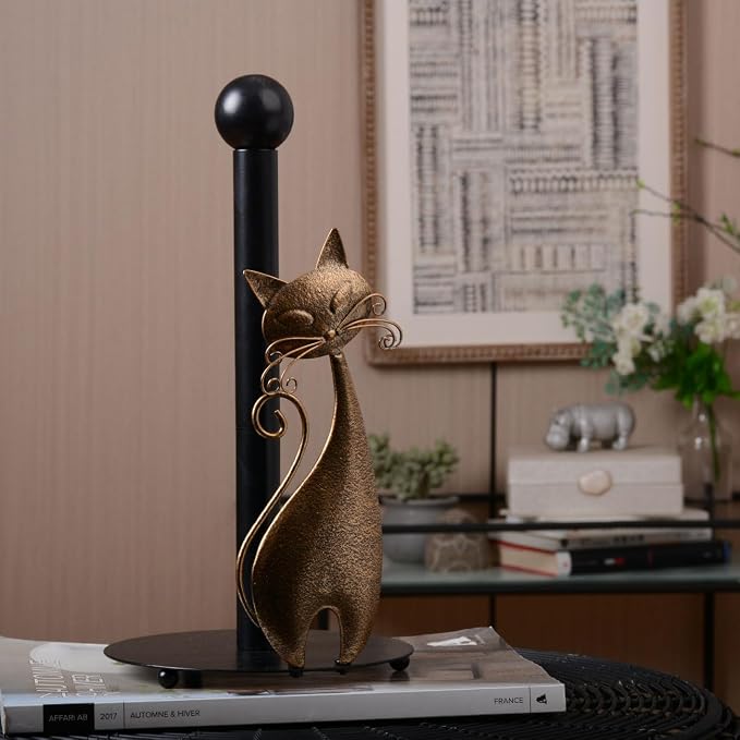 HAUCOZE Cat Paper Towel Holder Countertop Metal Paper Roll Stand 13.4 Inch | Paper Dispenser with Weighted Base Farmhouse Kitchen Decor Table Centerpiece Gift for Dining Room Bathroom - Image 7