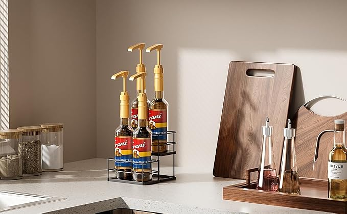 kimilus 4 Bottle Capacity Coffee Syrup Organizer 2 Tier Coffee Syrup Stand Shelf for Coffee Bar Kitchen Small Wine Rack for Bar Family Storage for Syrup Wine Dressing - Image 6