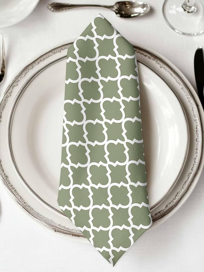 Cloth Napkins Set of 8-20x20 Inches, Green Morocco Washable Reusable Table Napkins, Boho Farmhouse Abstract Geometric Simple Soft & Absortbent Dining Napkin for Party Wedding Hotel Restaurant - Image 2