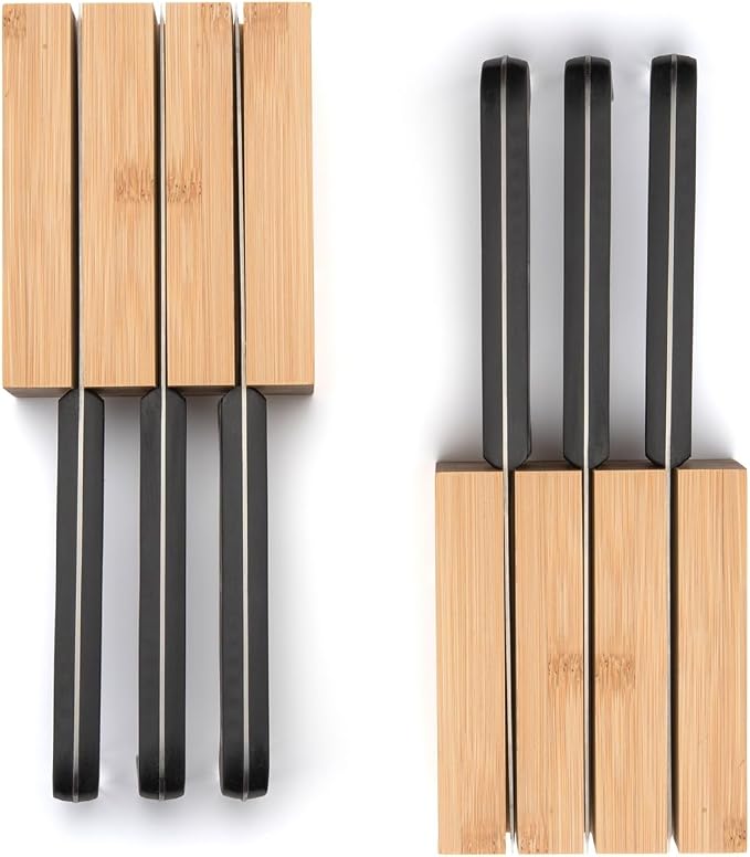 Purawood Premium Bamboo Knife Block Inserts – 2 Pack – Compatible Expandable Drawer Organizer & Utensil Organizer, Cutlery Tray with Dividers for Kitchen Utensils & Flatware (Natural)… - Image 3