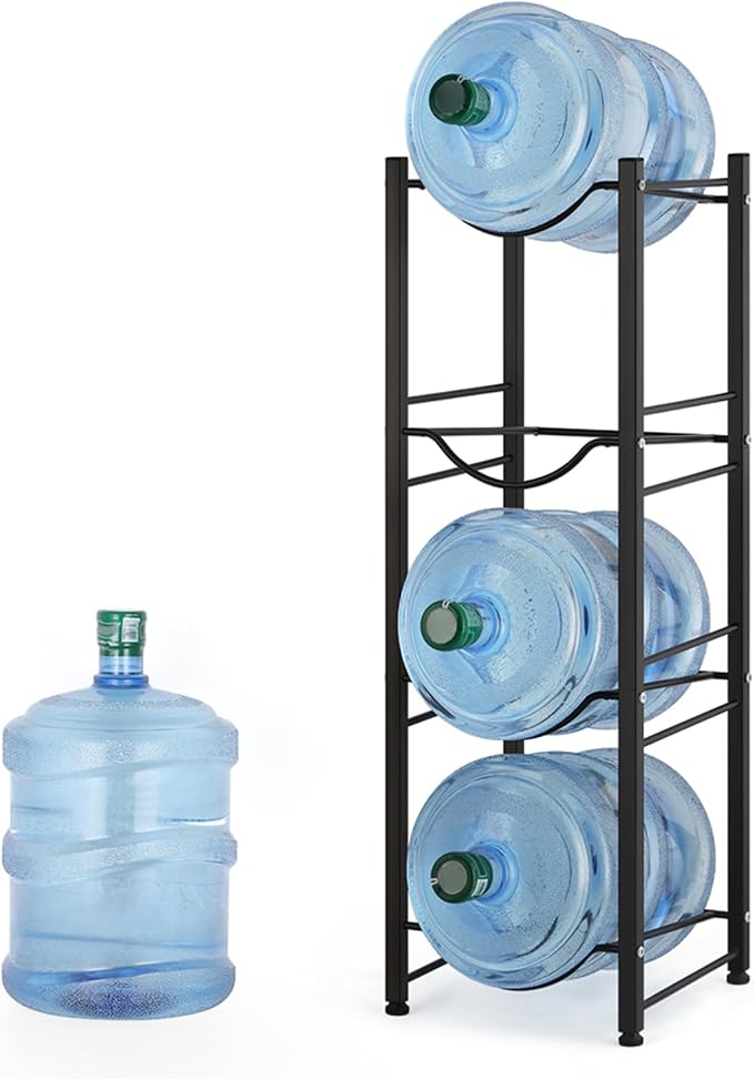 smusei 5 Gallon Water Bottle Holder 4 Tier Water Cooler Jug Stand Storage with 4 Slots for 5 Gal Water Dispenser Black Water Bottle Organizer Rack Metal for Office, Kitchen, Home by smusei