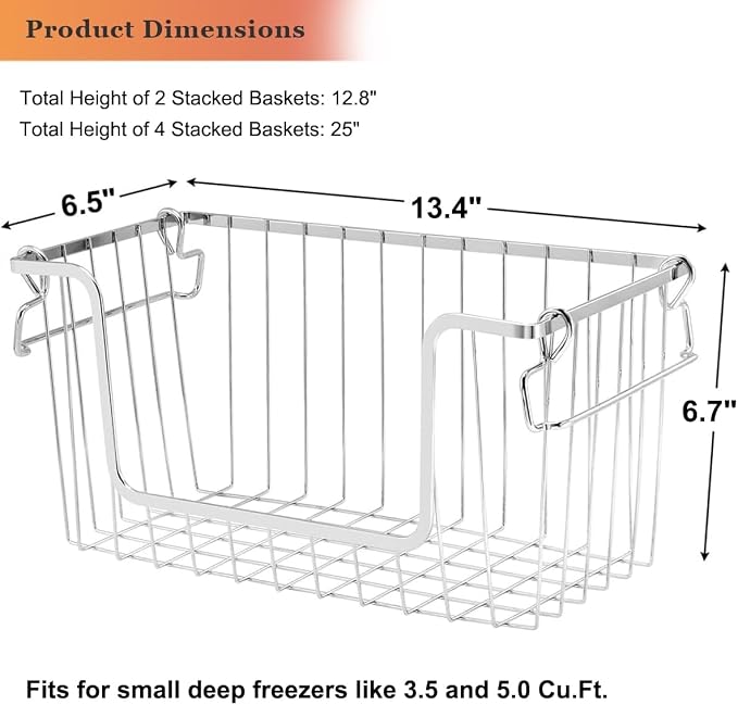 Orgneas Stacking Freezer Organizer Bins for 5.0Cu.Ft Chest Freezer | Small Chest Freezer Baskets Metal Wire Kitchen Pantry Storage Open Front Deep Freezer Bins with Foldable Handles, Set of 4 - Image 7