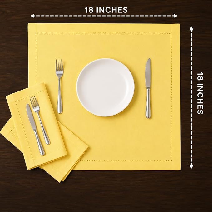 ALPHA Living HOME Cotton Cloth Napkins Set of 12, 18x18 Cotton Napkin Cloth Washable, Soft, Reusable Napkins for Wedding, Parties, Christmas, Thanksgiving, Everyday Use (Yellow) - Image 4