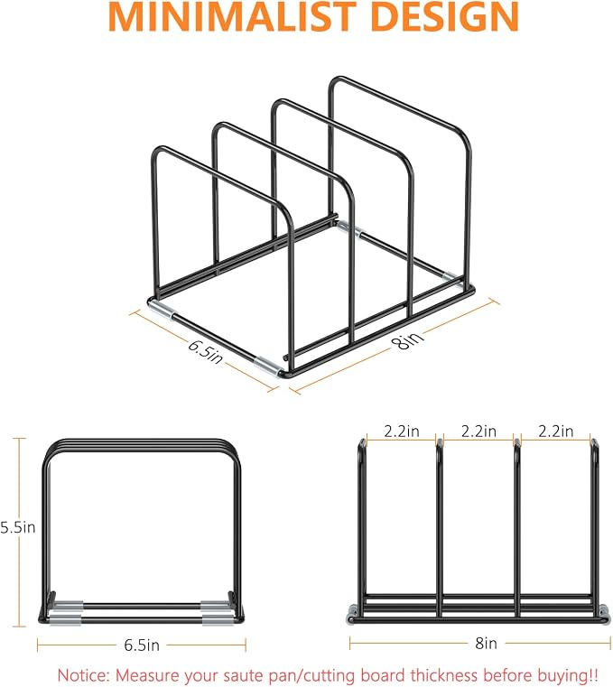 Kitchen Cabinet Organizer, 2PCS Steel Cookware Holder, Divided Holder with 3 Slots for Skillets Baking Tray and Chopping Board Rack - Pan Holder Storage (2.2 Inch Width Slots) - Image 2