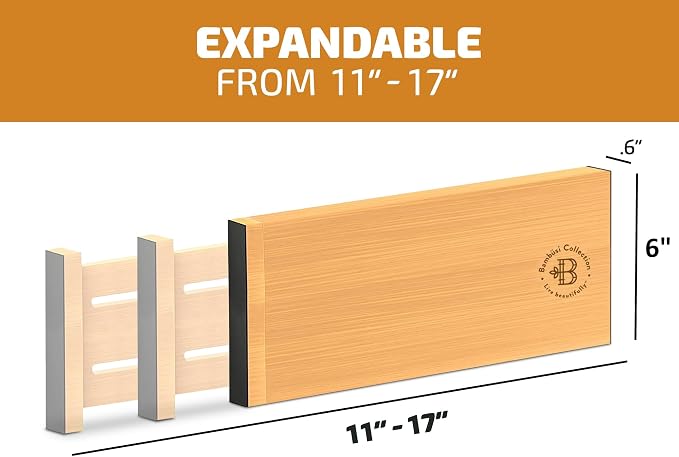 6-Pack Drawer Dividers 6-Inch High Dresser Drawer Organizer 11.5 to 17 Inch | Bamboo, Spring Loaded, No Tools Needed, for Clothes, Utensils, Socks and Deep Drawers in Bedroom, Bathroom, Kitchen, Office - Image 2