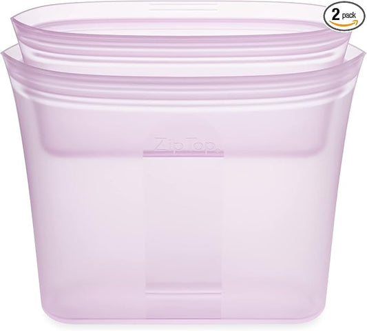 Zip Top Reusable Food Storage Bags | 2 Bag Set [Lavender] | Silicone Meal Prep Container | Microwave, Dishwasher and Freezer Safe | Made in the USA by ZipTop