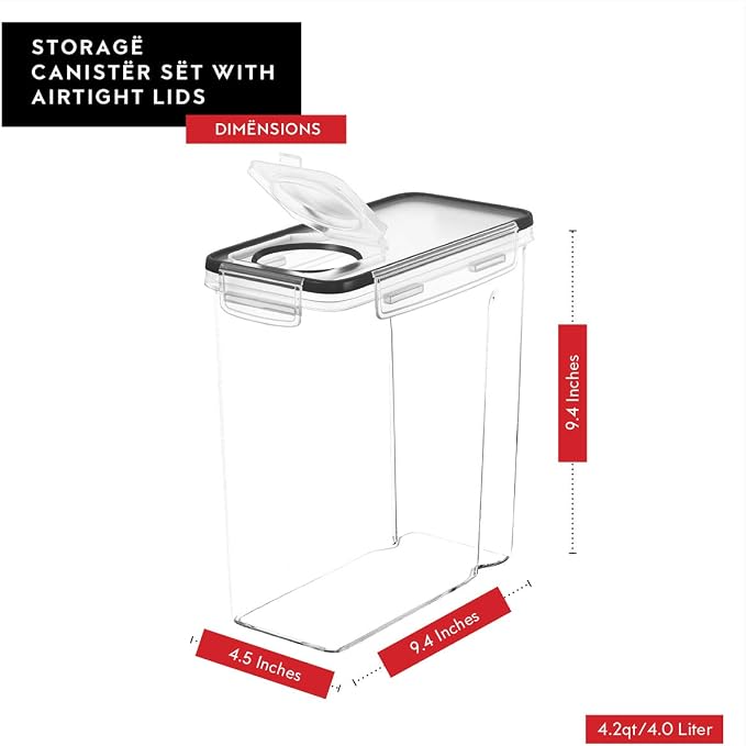 DWËLLZA KITCHEN 4 Pack Cereal Containers Storage Airtight Food Storage Containers and Set of 4 Pasta storage Containers for Pantry Organization and Storage - Image 5
