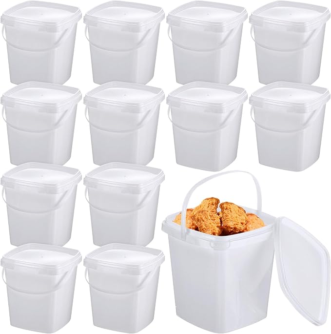 12 Pcs 2 Qt/ 67 Oz/ 2 L Plastic Food Containers, 0.5 Gallon Ice Cream Buckets with Lids and Handle Reusable Square Deli Containers Freezer and Microwave Safe for Kitchen Food Drinks Storage by Mifoci