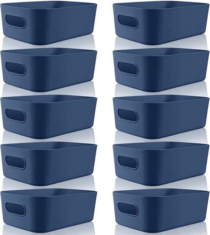 Zopeal Plastic Storage Bins 10 Pcs Blue Pantry Organizer Bins Small Baskets Storage Containers for Home Kitchen (8 x 5.7 x 3 Inch) by Zopeal