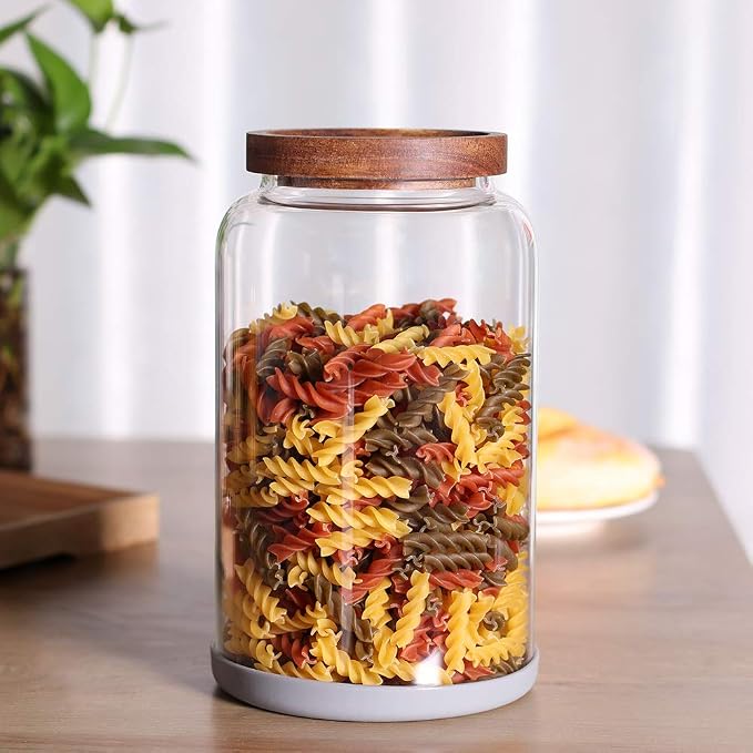 Large Glass Jar with Airtight Lid Set of 2 93 FL OZ(2750ml) glass canister set, Glass Food Containers Wooden Lid Suit for Kitchen Pantry for Flour, Tea, Coffee Beans, Sugar, Cookies(8.8 inch high) - Image 3
