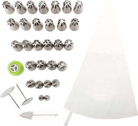 27 Pcs Stainless Steel Seamless Russian Flower Ball Piping Tips Set | Big&Small Twist Ball Piping Tips, Stainless Steel Cupcakes Icing Nozzles For Pastry Cupcakes Cakes Cookies Decorating by ChooYes